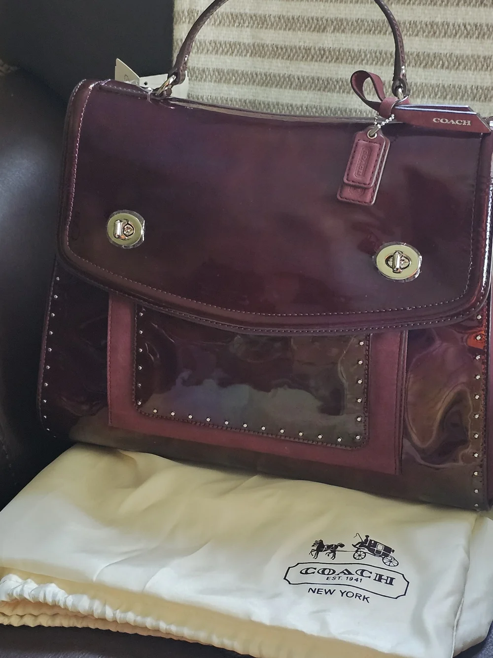 Coach Patent Leather Satchel in Burgundy